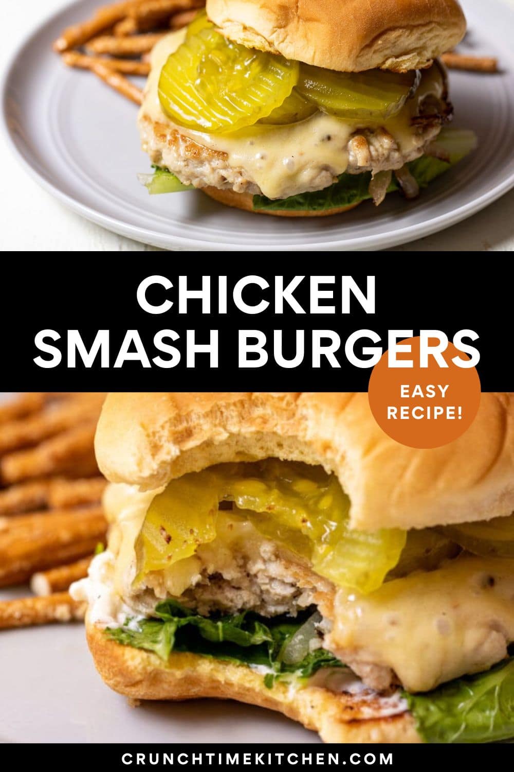 Chicken Smash Burgers with Onions and Cheddar ~ Crunch Time Kitchen