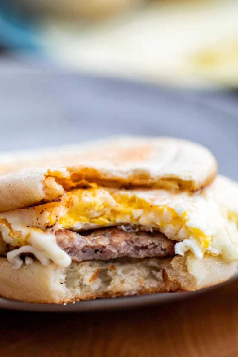 Smashed Sausage Breakfast Sandwich With Swiss Cheese