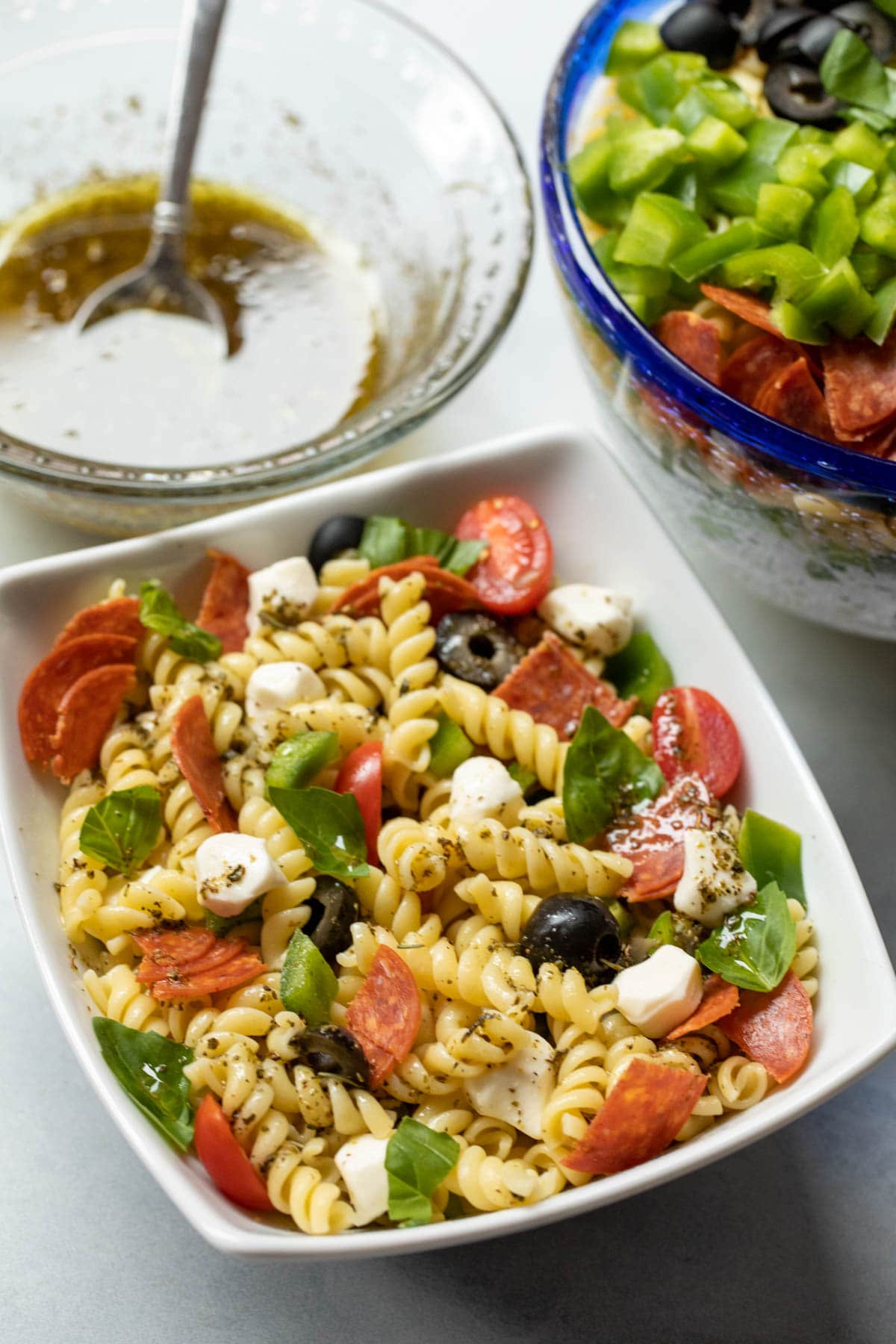 Pizza Pasta Salad with Pepperoni, Peppers, and Mozzarella