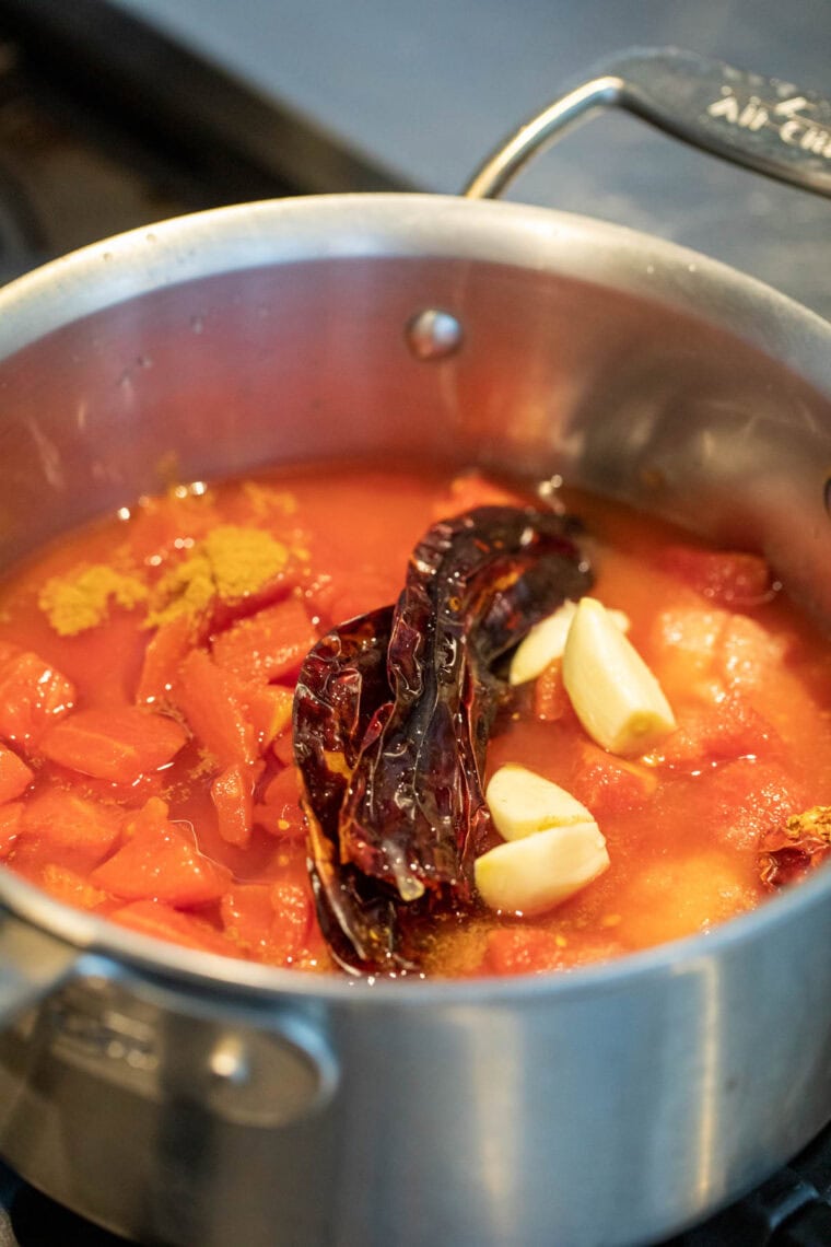 Simmering the salsa.