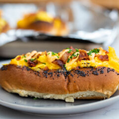 Breakfast Dogs with Fluffy Cheesy Eggs