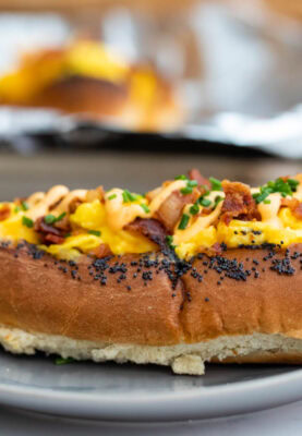 Breakfast Dogs with Fluffy Cheesy Eggs