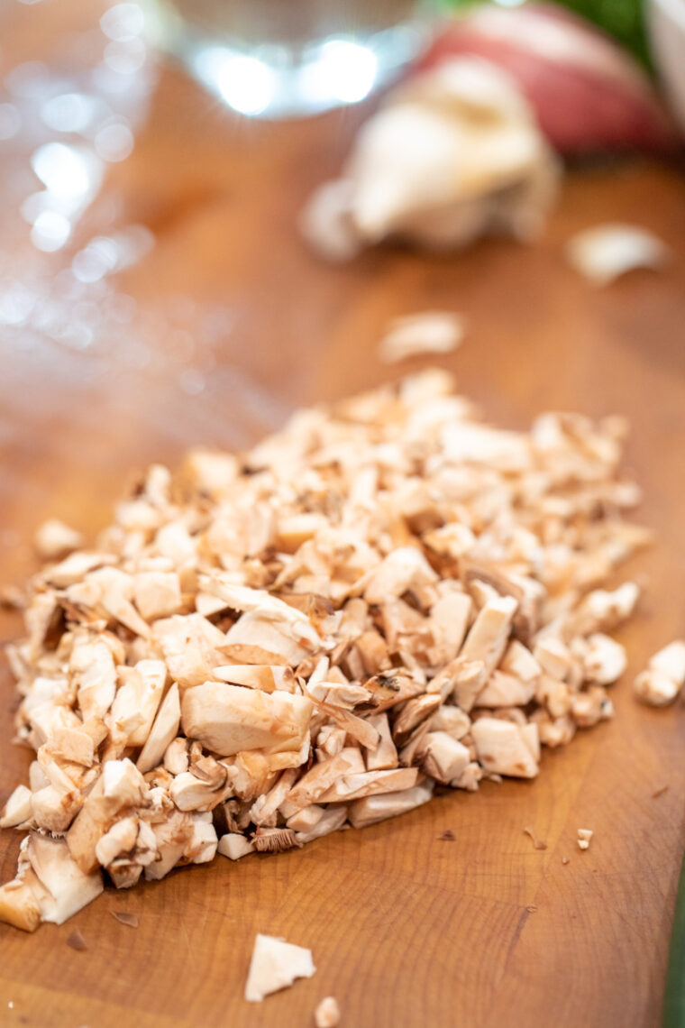 Chopped mushroom stems.