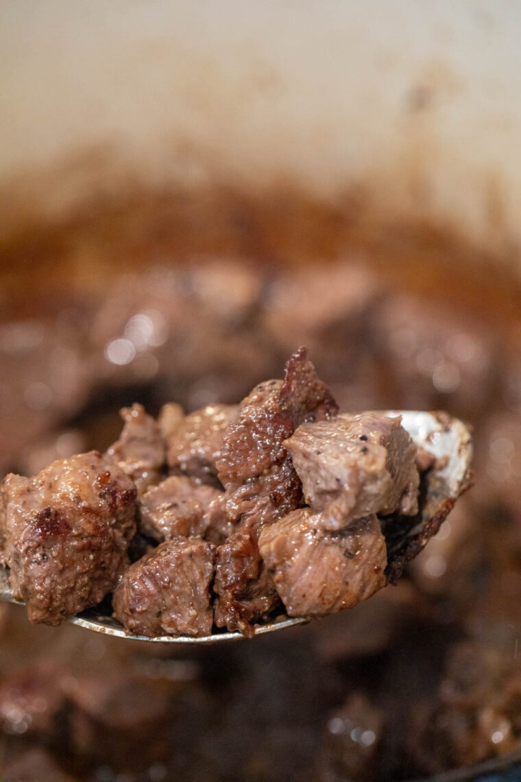 Browning beef for chili.