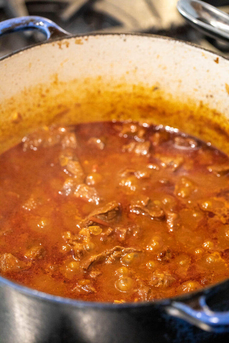 Simmering chili.